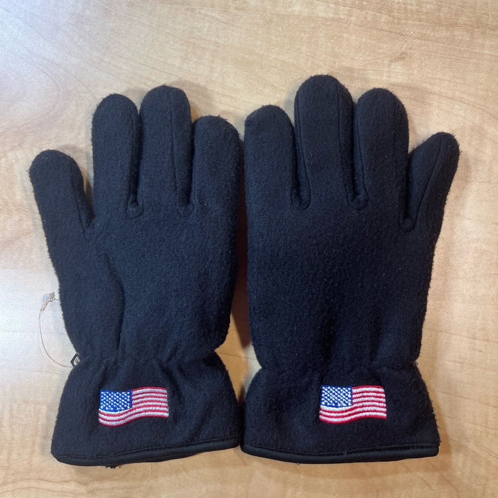 American Flag Embroidered Men's Black Polyester Soft Gloves
